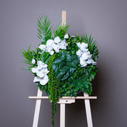 Plant Frame „Dia“ - Rundes Pflanzenbild im schwarzen Rahmen mit weißen Orchideen