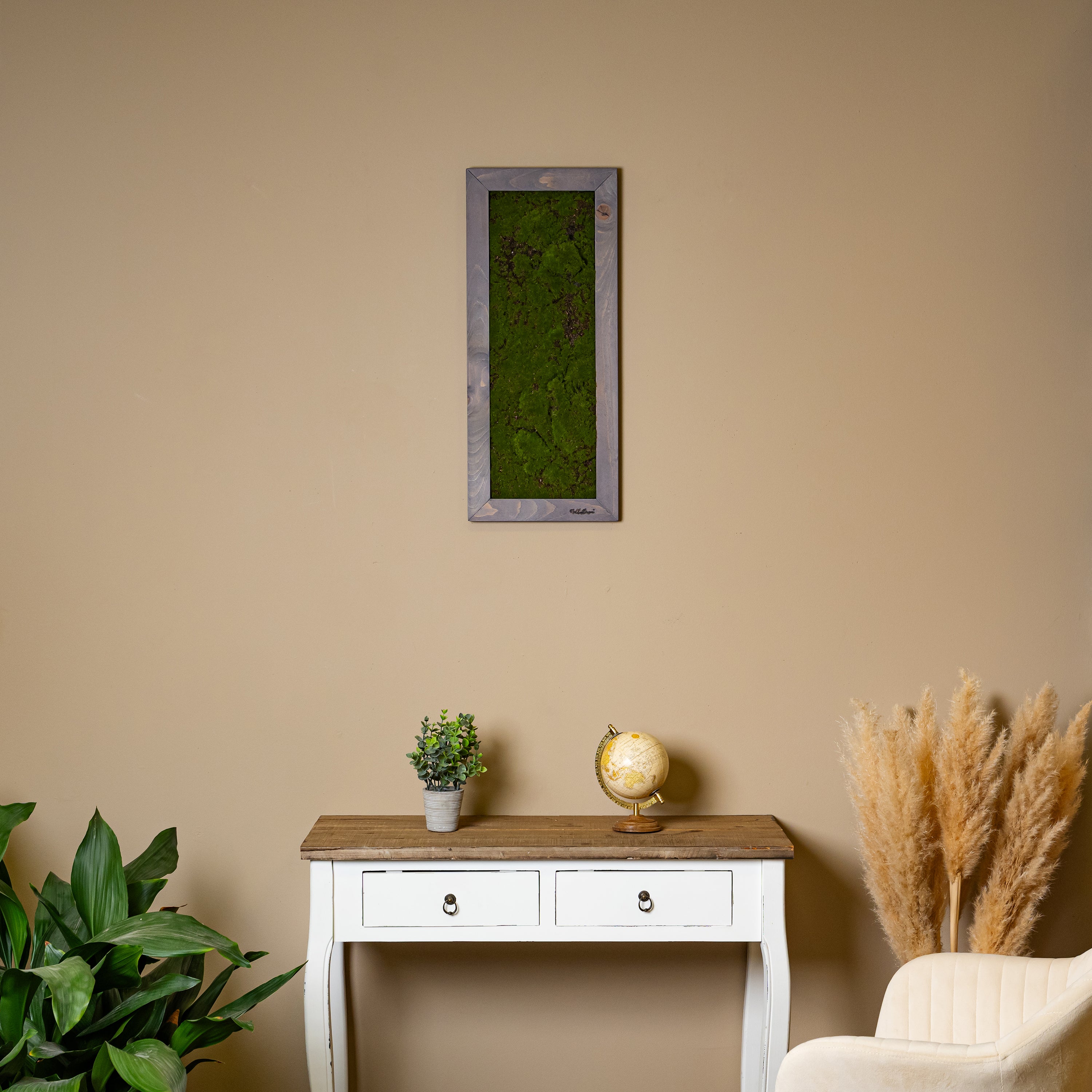 Künstl. Moosbild in Holzrahmen in aschgrau