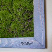 Nahaufnahme künstl. Moosbild in aschgrauen Holzrahmen