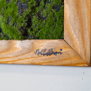 Nahaufnamen künsltiches Moosbild in braunen Holzrahmen